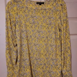 Banana Republic Womens S Yellow Black Floral Long Sleeve Peasant Scoop Neck Work